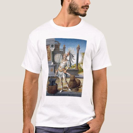 St. Adrian in Armor in een open landschap T-shirt (Voorkant)