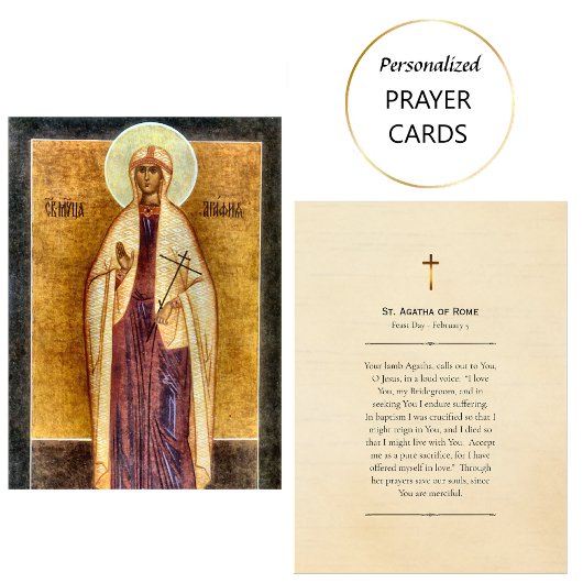 St. Agatha of Rome Orthodox Christian Prayer Card  Plaatskaartje