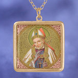 St. Alphonsus Liguori (SNV 02) (Square) Goud Vergulden Ketting<br><div class="desc">De heilige Alphonsus Maria de Liguori (1696-1787) was een Italiaanse edelman, een advocaat die priester, productief schrijver, oprichter van de redemptoristen, bisschop en kerkleraar werd. Hier wordt hij geportretteerd met zijn bisschoppelijke regalia - witte mijter en kap, lichtviolette handschoenen, blauw-violet gewaad en gouden borstkruis. Hij draagt zijn kruis of pastorale...</div>