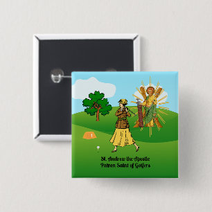 St. Andreas en verfijnde damegolfer Vierkante Button 5,1 Cm