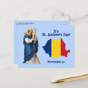 St. Andreas en vlagkaart van Roemenië Feestdag Briefkaart