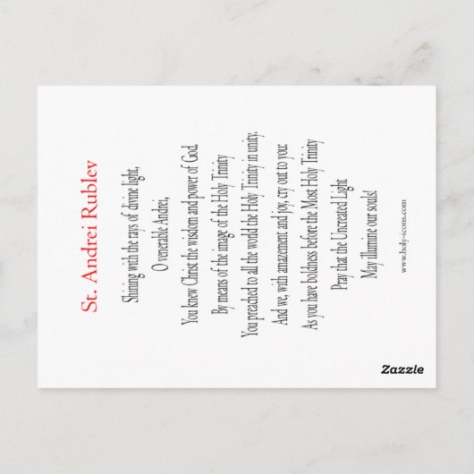 St. Andrei Rublev Prayer Card Briefkaart (Achterkant)