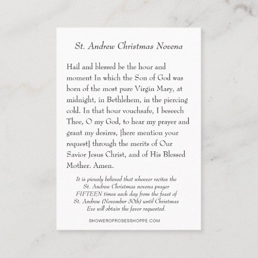 St. Andrew Christmas Novena Virgin Mary Jesus Holy Plaatskaartje (Achterkant)