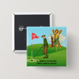 St. Andrew en Dapper Male Golfer Vierkante Button 5,1 Cm