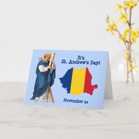 St. Andrew en Flag-Kaart van Roemenië Feast Day Ca Kaart (Gele Bloem)