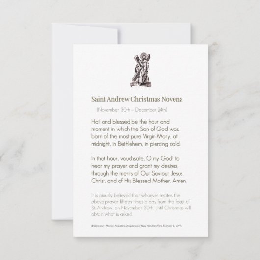 St. Andrew Kerst Novena Religieus Kaart (Achterkant)