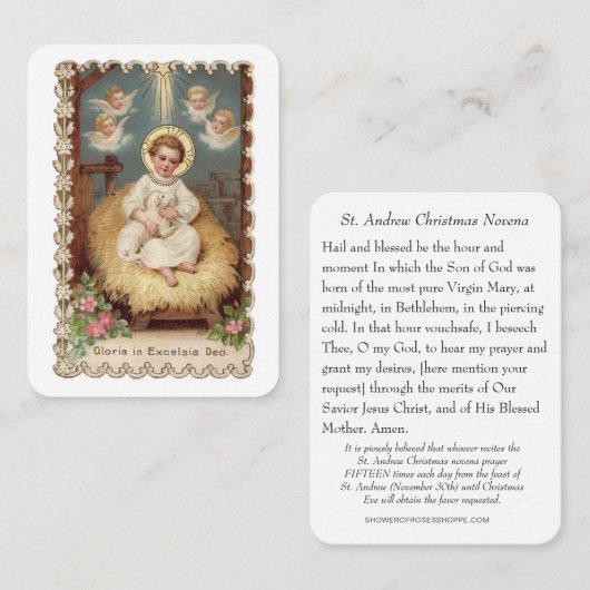 St. Andrew Kerstmis Novena Maagd Maria Jezus Heili Visitekaartje (Voorkant / Achterkant)