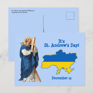 St. Andrew met vlag-Kaart van Oekraïne Feast Day P Briefkaart