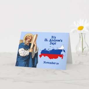 St. Andrew met vlag-kaart van Rusland Feast Day Ca Kaart