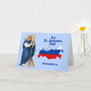 St. Andrew met vlagkaart van Rusland naamdag kaart
