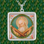 St. Andrew the Apostle (JMAS 02) Zilver Vergulden Ketting<br><div class="desc">Afbeelding Credit (JMAS 02): Antiek afbeelding van St. Andrew the Apostle van een eind 19e-eeuwse ontwerptekst in chromolithografie met gelte accenten, oorspronkelijk gepubliceerd door Josef Müller, Art Publisher, München, Duitsland, uit het privé-collectie van de ontwerper van religieuze ephemera. Het afbeelding is één van twaalf in de Apostle-serie van de uitgever...</div>