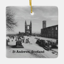 St Andrews Scotland Cathedral Ruins in Snow B & W Keramisch Ornament