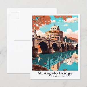 St Angelo Bridge Rome Vintage reisillustratie Briefkaart