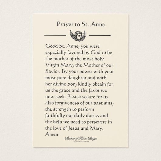 St. Anne Blessed Virgin Mary Prayer Heilige Kaart (Achterkant)