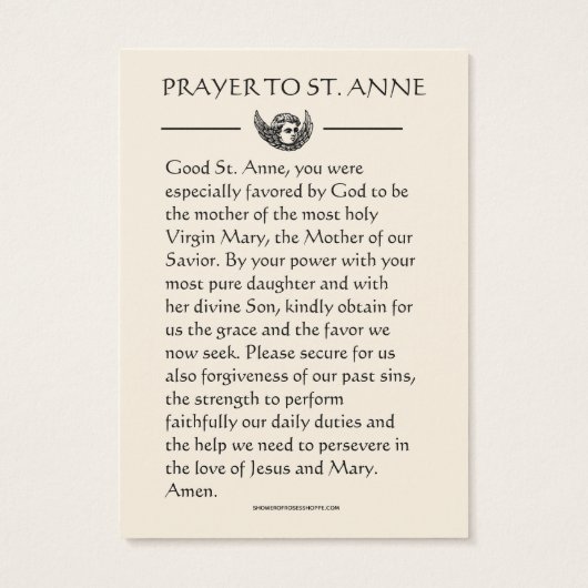 St. Anne Blessed Virgin Mary Prayer Heilige Kaart (Achterkant)