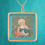 St. Anne en BVM in een Barbed Quatrefoil (BK67) Goud Vergulden Ketting<br><div class="desc">St. Anne-echtgenote van St. Joachim; moeder van Mary, de verloren maagd; grootmoeder van Jezus. St. Anne die Mary leert om de Manuscripten van een boek of een rol te lezen is, misschien, *the* meest vertrouwde motief aan hedendaagse kijkers die deze heilige kenmerkt. Beelden van St. Anne en Young Mary schenken...</div>