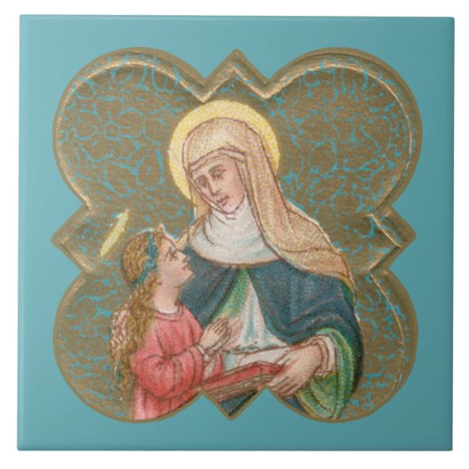 St. Anne en BVM in een Barbed Quatrefoil (BK67) Tegeltje (Voorkant)
