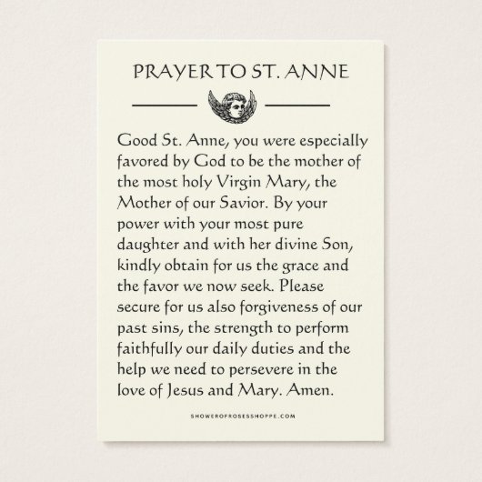 St. Anne Joachim Maagd Maria Jezus Gebed Visitekaartje (Achterkant)