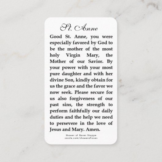 St Anne met de blote Maagd Mary Jesus Prayer Plaatskaartje (Achterkant)