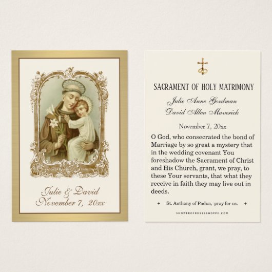 St. Anthony Jesus Elegant Gold Wedding Favor Kaart (Voorkant /achterkant)