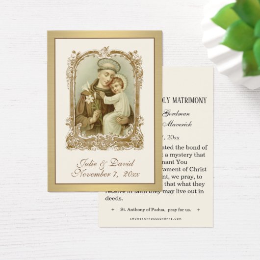 St. Anthony Jesus Elegant Gold Wedding Favor Kaart (Bureau)