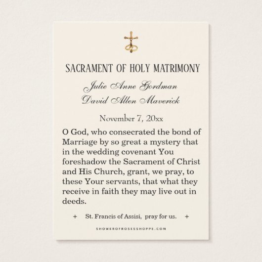 St. Anthony Jesus Elegant Gold Wedding Favor Kaart (Achterkant)