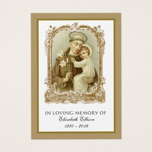 St. Anthony katholieke begrafenisherdenking Heilig Visitekaartje (Voorkant)