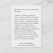 St. Anthony van de Heilige Kaarten van Padua Visitekaartje (Achterkant)