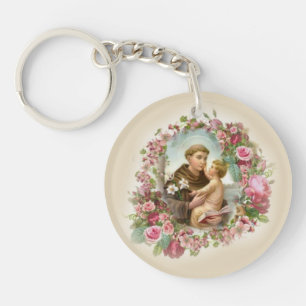 St. Anthony van Padua Baby Jesus Rozen Sleutelhanger