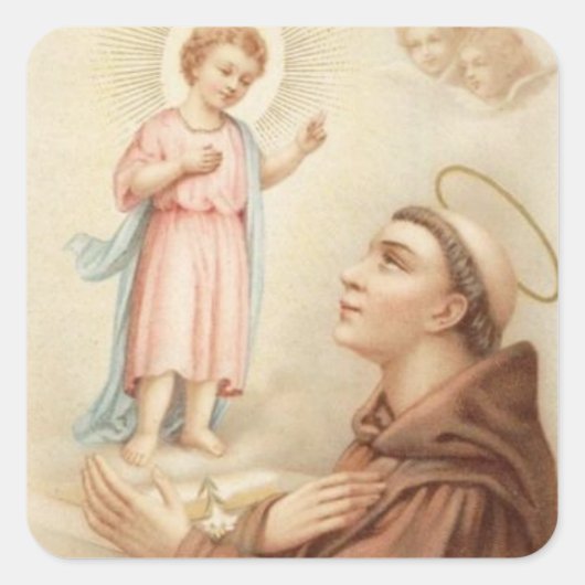 St. Anthony van Padua Baby Jesus Vierkante Sticker (Voorkant)