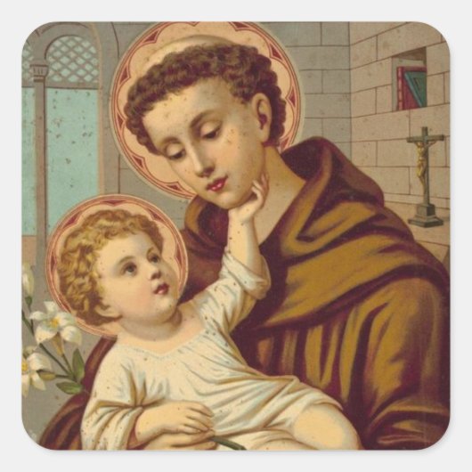 St. Anthony van Padua Baby Jesus Vierkante Sticker (Voorkant)