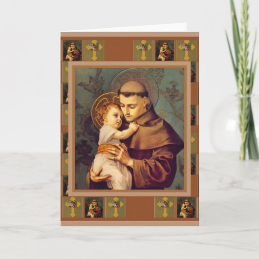 St. Anthony van Padua met Baby Jesus Cross Roses Kaart (Voorkant)