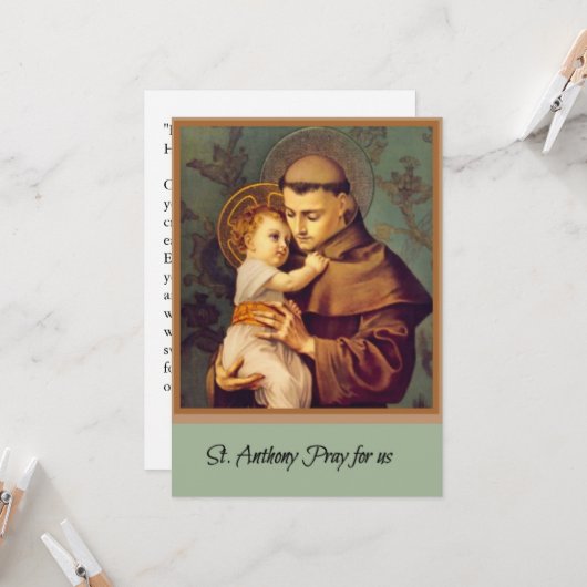 St. Anthony van Padua met Baby Jesus Prayer Card Kaart (Voorkant / Achterkant in situ)