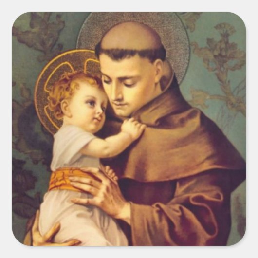St. Anthony van Padua met Baby Jesus Vierkante Sticker (Voorkant)