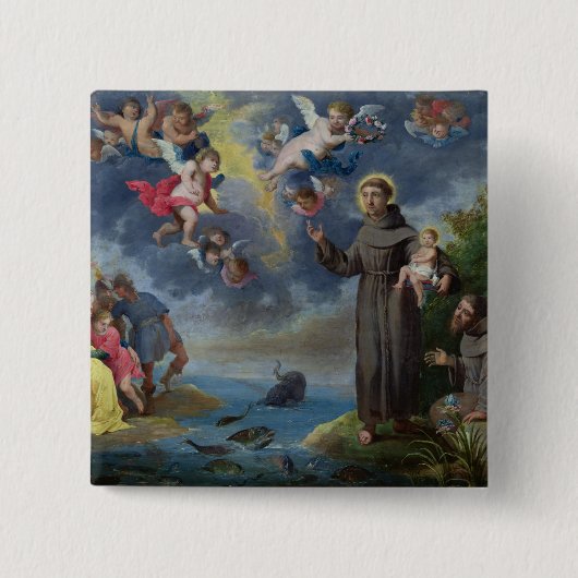 St. Anthony van Padua Preaching to the Fish Vierkante Button 5,1 Cm (Voorkant)