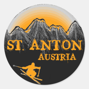 St. Anton Oostenrijk oranje skiër stickers