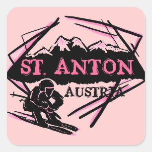St. Anton Oostenrijk roze ski logo stickers