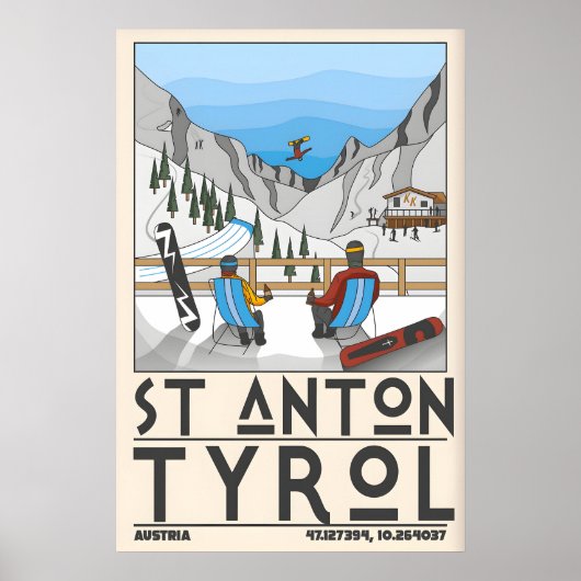 St Anton Tirol Skiprint, Chalet en Berg Poster (Voorkant)