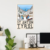 St Anton Tirol Skiprint, Chalet en Berg Poster (Thuiskantoor)