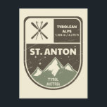 St Anton Tyrolean Alps Tyrol Oostenrijk Briefkaart<br><div class="desc">Sint-Anton Ski Badge-ontwerp met hoogte- en plaatsgegevens.</div>