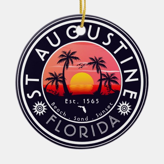 St Augustine Beach Florida Palm Trees Retro Sunset Keramisch Ornament (Voorkant)