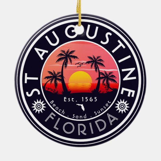 St Augustine Beach Florida Palm Trees Retro Sunset Keramisch Ornament (Achterkant)