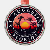 St Augustine Beach Florida Palm Trees Zonsondergan Metalen Ornament (Voorkant)
