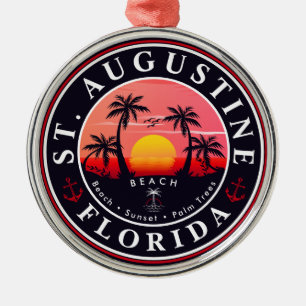St Augustine Beach Florida Palm Trees Zonsondergan Metalen Ornament