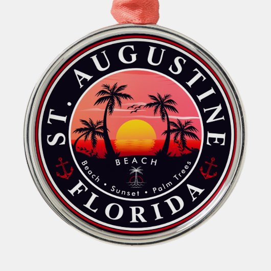 St Augustine Beach Florida Palm Trees Zonsondergan Metalen Ornament (Voorkant)