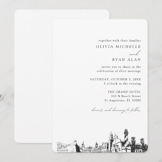 St Augustine bruiloft elegante skyline uitnodiging (Voorkant / Achterkant)
