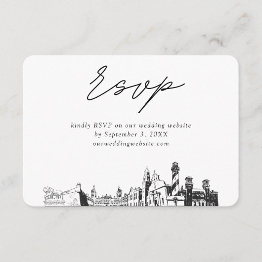 St Augustine Bruiloft Minimalistische Schets RSVP Informatiekaartje (Voorkant)