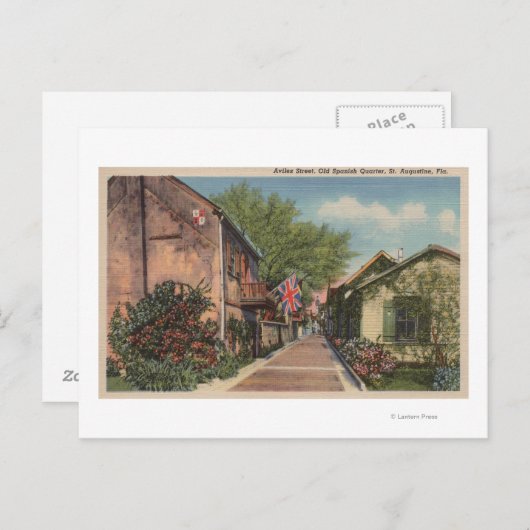 St. Augustine, FL - Aviles St. in het Oud-Spaans Briefkaart (Voorkant / Achterkant)