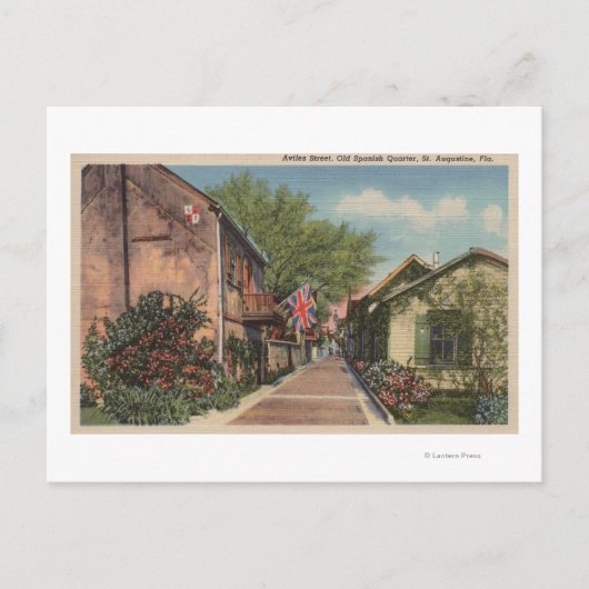 St. Augustine, FL - Aviles St. in het Oud-Spaans Briefkaart (Voorkant)