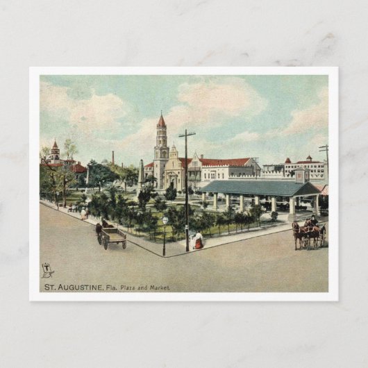 St Augustine FL, Plaza en Markt, 1908 Retro Briefkaart (Voorkant)